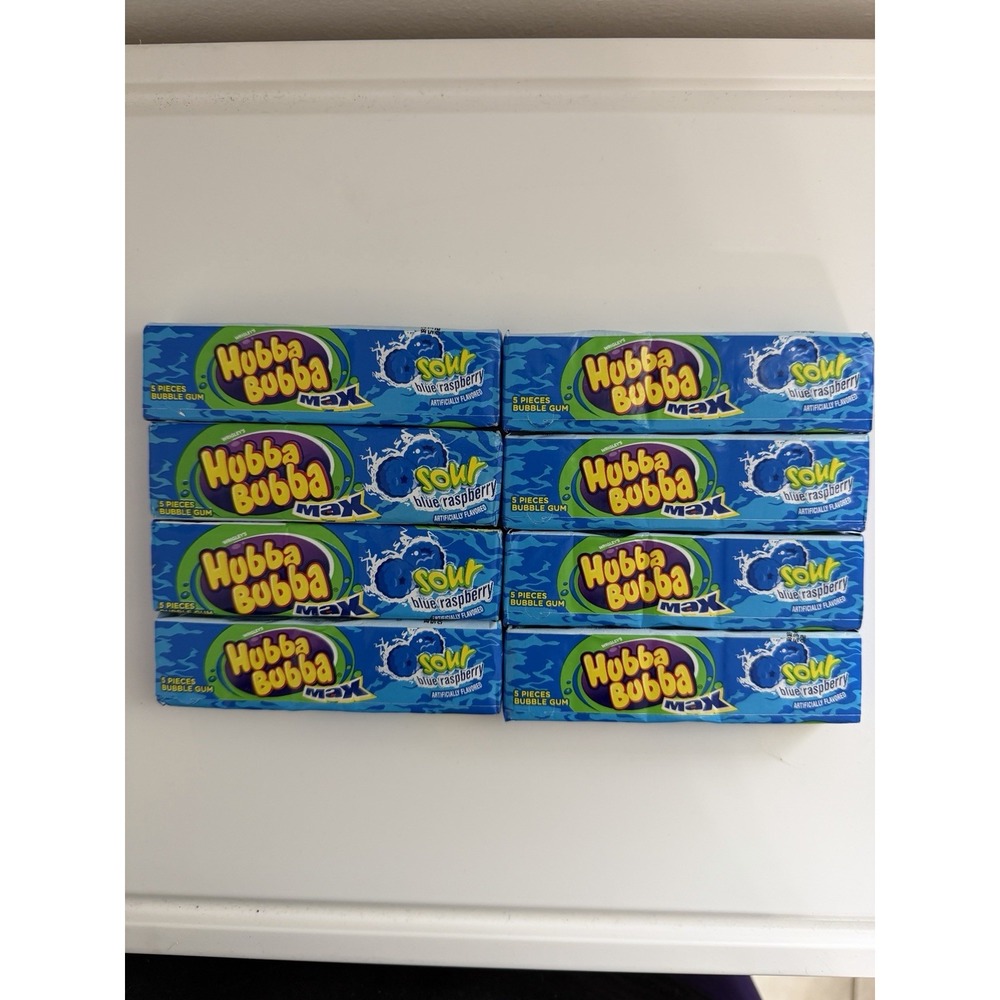 8  Packs Wrigley's Hubba Bubba Sour Blue Raspberry Bubble Gum ( 5 Piece Packs )